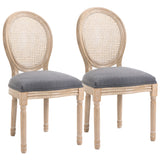 HOMCOM French-Style Upholstered Dining Chair Set, Armless Accent Side Chairs with Rattan Backrest and Linen-Touch Upholstery, Set of 2, Gray HOMCOM