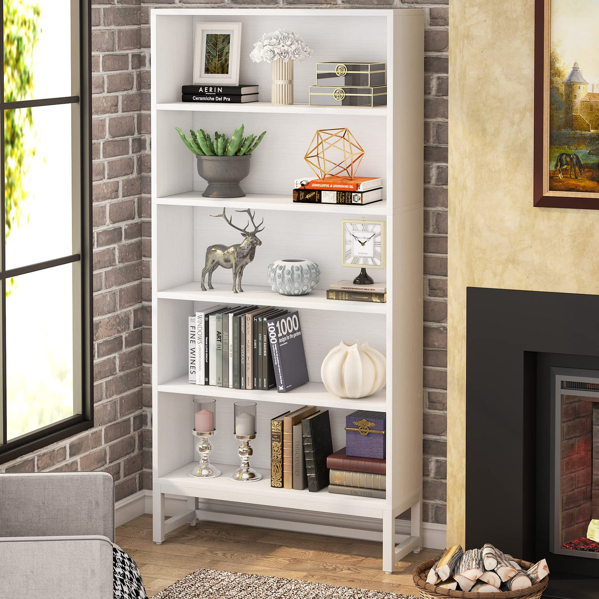 Tribesigns Tall Bookcase and Bookshelf, 70.8” Large Bookcases Organizer with 5-Tier Storage Shelves, Heavy Duty Free-Standing Library Bookshelf Shelving Unit for Living Room, Bedroom, Office (White) Tribesigns