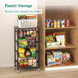 XYZLVSI Kitchen Storage Cart with Wheels, 5-Tier Metal Utility Rolling Cart Fruit Vegetable Storage Basket Pantry Rack with Wood Top & Pull Out Baskets for Kitchen, Livingroom, Diningroom, Office XYZLVSI