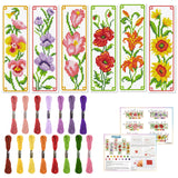 ORIGACH 6 Set Flowers Cross Stitch Bookmark Kit for Beginner with Backing Felt Floss Instructions DIY Stamped Embroidery Bookmark Kit for Adults, Book Lovers ORIGACH