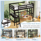 Giantex Twin Size Loft Bed with Desk, Solid Wood Loft Bed with 2 Ladders & Full Length Guardrail, Modern Space-Saving Twin Bed Frame for Kids Teens Adults, No Box Spring Needed (Black) Giantex