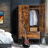 Bonnlo Armoire, Wardrobe Closet with Hanging Rod, Bedroom 71" Freestanding Wardrobe Cabinet with Doors, Adjustable Shelves and Drawer, Open Compartment, Rustic Brown, 38" W x 21" D x 71" H Bonnlo