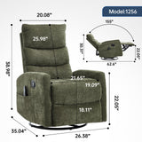 Trustyue Swivel Rocker Recliner Chair, 360° Swivel Recliner with Heat and Massage,Chenille Rocker Recliner Nursery Glider Recliner Chair with Side Pockets for Living Room Green Trustyue