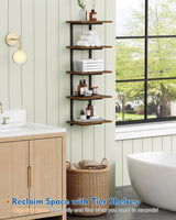 Harwaya 5 Tier Wall Bookshelf Unit for Bedroom Books, Large Floating Book Shelves Wall Mounted, Rustic Wood Lack Tiered Hanging Shelf for Kitchen Office Living Room Corner (Dark Brown) Harwaya