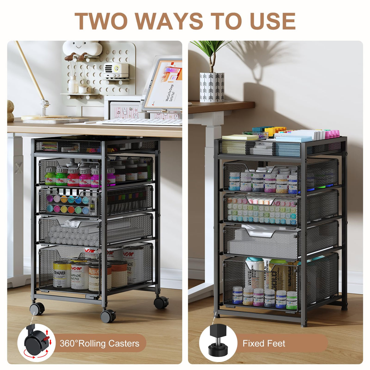 Rolling Utility Cart with 4 Drawers, Craft Organizer and Storage Carts with DIY Divider, Lockable Wheels Storage Organizer for Art Supplies, Store for Brushes & Paints & Artifacts & Small Parts Hayexiha