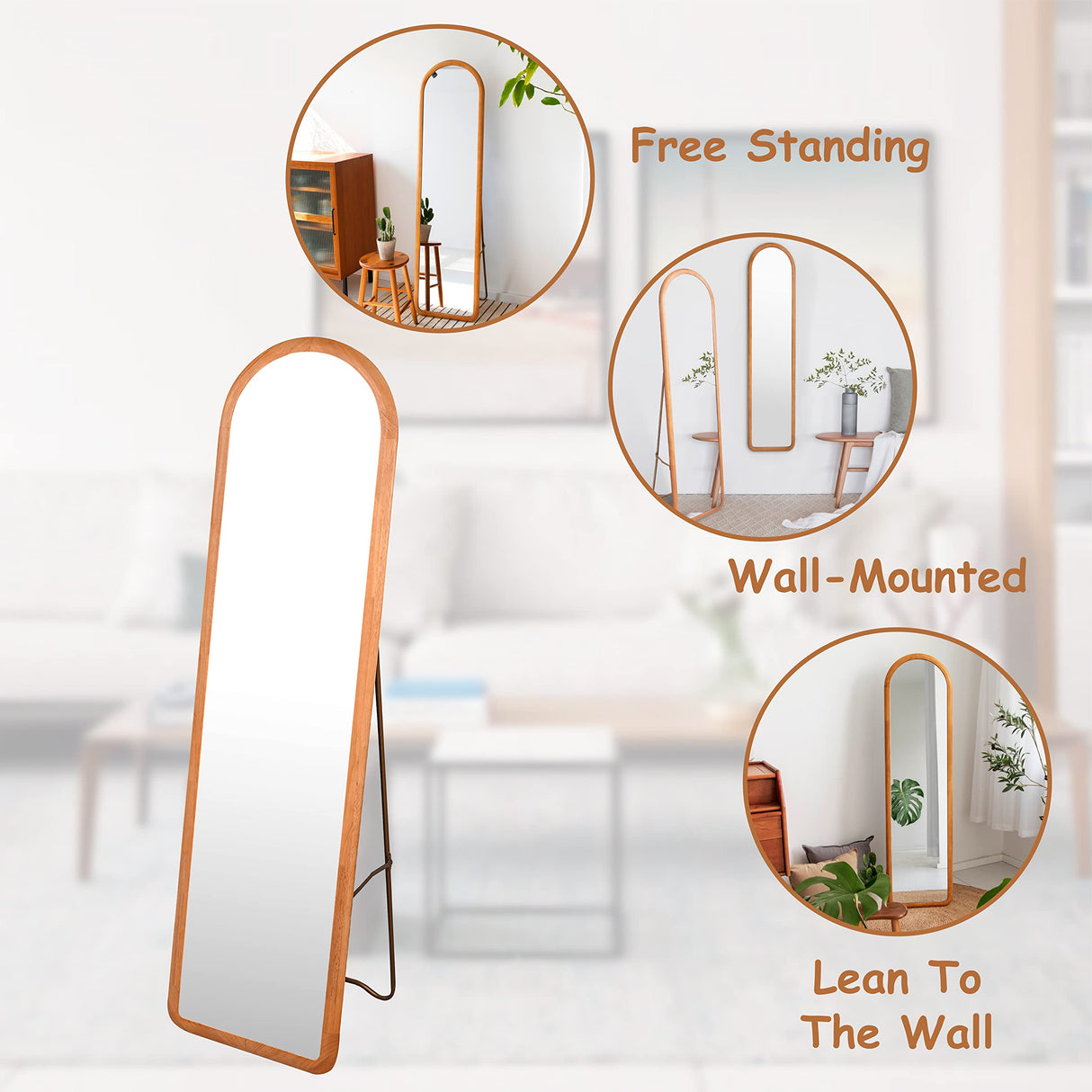 COZAYH Arched Full Length Mirror with Stand, Fully Assembled Dressing Wall-Mounted Mirror, Floor Mirror Solid Wood Frame, Large Body Mirror for Bedroom, Bathroom, Living Room Decor 60"×16" COZAYH