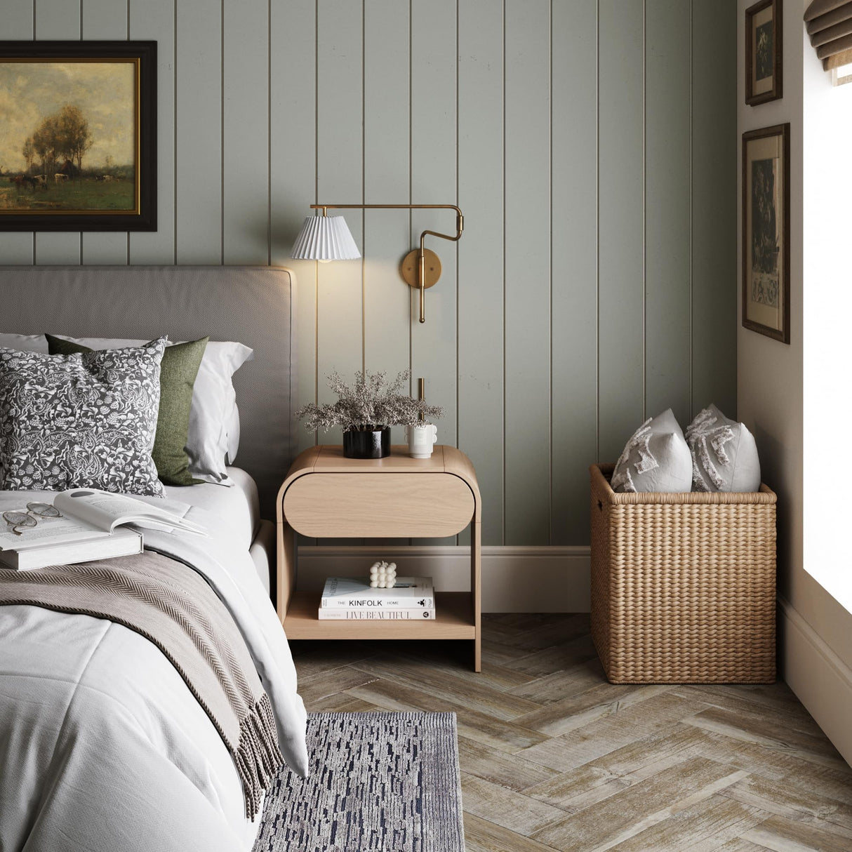 Nathan Jamea Iris Mid-Century Modern Nightstand with Drawer, End Table with Storage for Bedroom or Living Room with Rounded Silhouette, Light Oak Nathan James