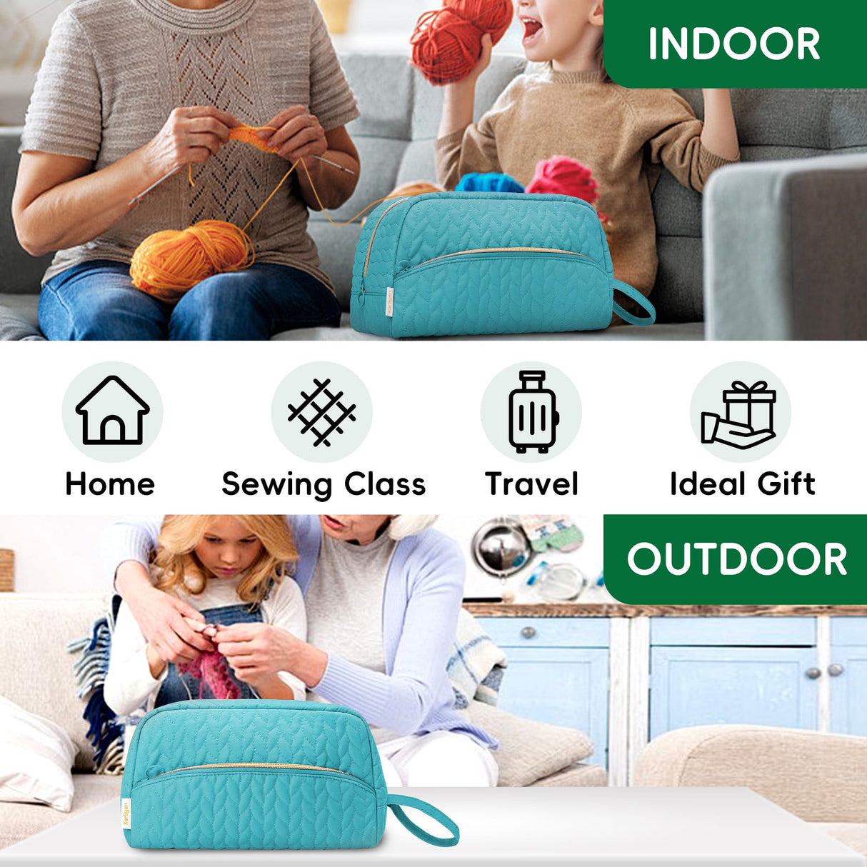 KarSyon Crochet Yarn Bag Knitting Bag Storage for Crocheting Accessories Crochet Hook Case Organizer Gift for Crochet Lovers (Teal), K3201 KarSyon