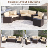 Tangkula 7 Pieces Patio Furniture Set, Rattan Half-Moon Curved Sectional Cushioned Sofas with Tempered Glass Top Side Tables, Outdoor Conversation Set for Porch, Backyard & Poolside Tangkula