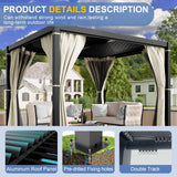 Amopatio 10' X 10' Louvered Pergola, Aluminum Outdoor Pergola with Adjustable Rainproof Roof, Metal Patio Hardtop Gazebo for Backyard, Deck, Garden (Khaki Curtain) Amopatio