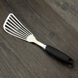 304 Stainless Steel Fish Spatula, Non-Slip Ergonomic Handle Slotted Spatula, Black JXWING