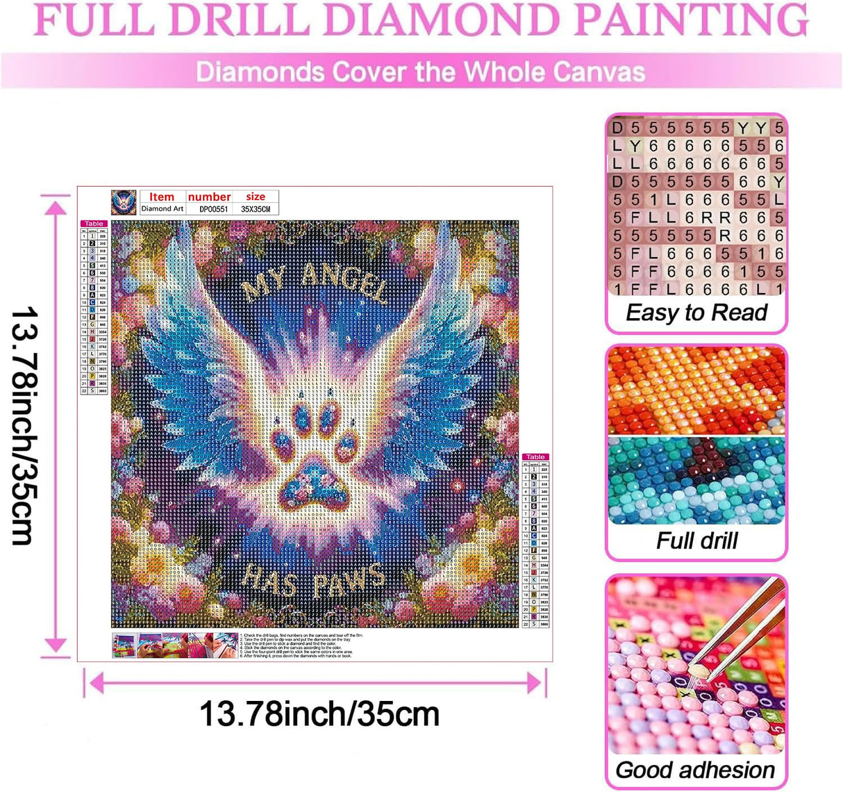 ARPADAMO Angel Wings Diamond Art Kits for Adults,5D Diamond Painting DIY Dog Paw Diamond Art Diamond Painting Kits for Adult,Round Full Drill Diamonds, Diamond Art Kits for Home Decor-13.78x13.78inch ARPADAMO