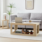 YUCHIATH Coffee Table for Living Room, Farmhouse Coffee Table with 2-Tier Storage, Accent Wood Coffee Table for Living Room (Natural) YUCHIATH