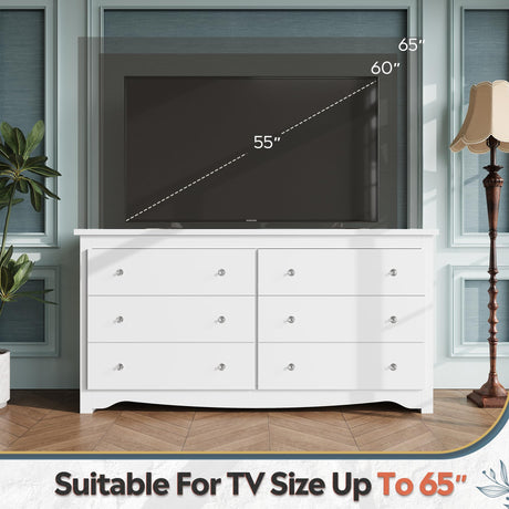 WLIVE White Dresser with 6 Drawers, 59“ Wide Wooden Chest of Drawers for Bedroom, Modern Dresser Closet Storage Organizer for Living Room Hallway WLIVE