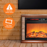 Lifesmart 3-Quartz 5,118 BTU Infrared Faux Stone Fireplace with Log Insert and Realistic Flame, Fireplace Heater with Remote Control for Bedroom, Living Room LifeSmart
