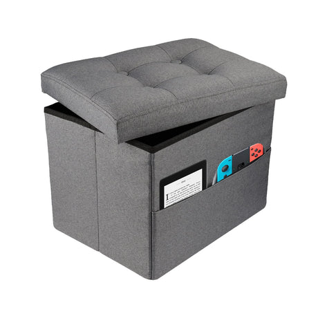 Hamgtrion Ottoman Storage Ottoman Collapsible Ottoman with Storage Foot Rest Small Ottoman with Side Pocket Foot Stools for Living Room Grey L17W13H13inches Hamgtrion