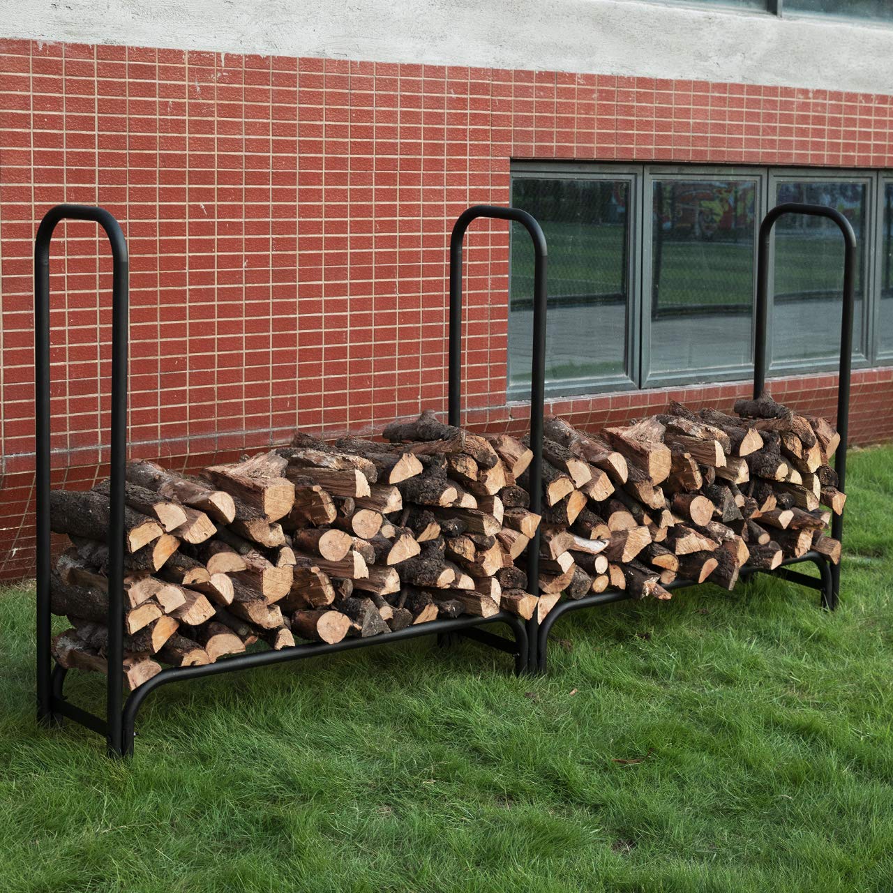 GASPRO 8FT Firewood Rack Outdoor with Cover, Adds Sturdy Middle Upright, Heavy Duty Steel Log Rack Wood Holder, Easy to Assemble - WoodArtSupply