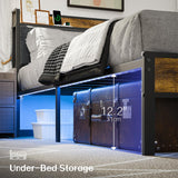 King Size Bed Frame with Smart LED Lights, Storage Headboard with USB Charging Station, Metal Platform Bed Noise Free, Easy Assembly, No Box Spring Needed Liians