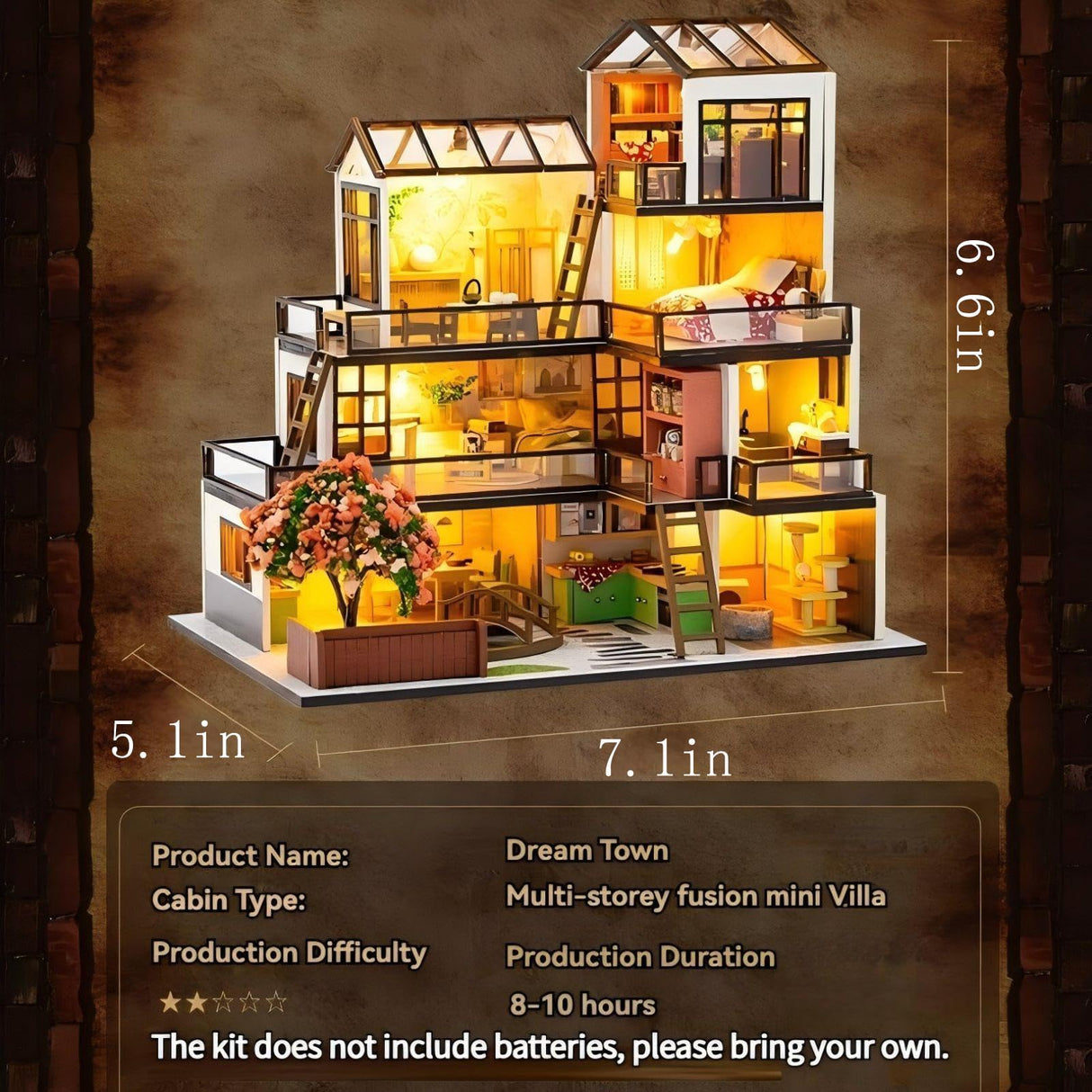 OZJAY DIY Miniature House Kit, Tiny House Kit with Dust Proof Cover & Tools, DIY Wooden Dollhouse Miniature Kit for Adults Teen, Wooden Crafts Lovely Dollhouse Kit OZJAY