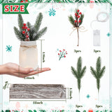 Christmas Mason Jar Centerpiece for Table with LED Lights & Artificial Plants, Set of 3 Farmhouse Decorative Mason Jars for Christmas Home Decor, Winter Kitchen Dining Table Centerpiece Maracco