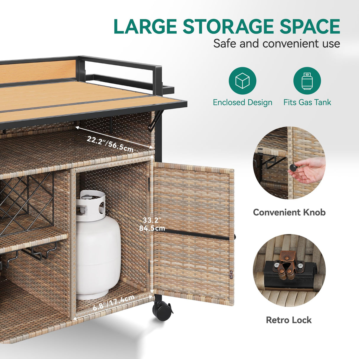 YITAHOME XL Rolling Outdoor Kitchen Cart with Wicker Storage and Expandable Table Top - Light Yellow Gradient YITAHOME