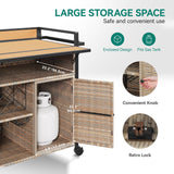 YITAHOME XL Rolling Outdoor Kitchen Cart with Wicker Storage and Expandable Table Top - Light Yellow Gradient YITAHOME