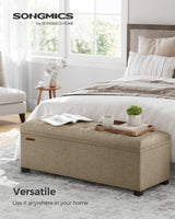 SONGMICS Storage Ottoman Bench, Foot Rest with Legs, 15.7 x 43.3 x 15.7 Inches, End of Bed Bench, Storage Chest, Load up to 660 lb, for Living Room, Bedroom, Entryway, Camel Brown ULSF088R01 SONGMICS