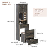 FREDEES Vanity Desk with Mirror and Lights, Compact Makeup Table w/Storage Drawers & Shelves, Farmhouse Vanity Table with Hidden Chair for Bedroom, Gift for Girls Lady, Rustic Brown FREDEES