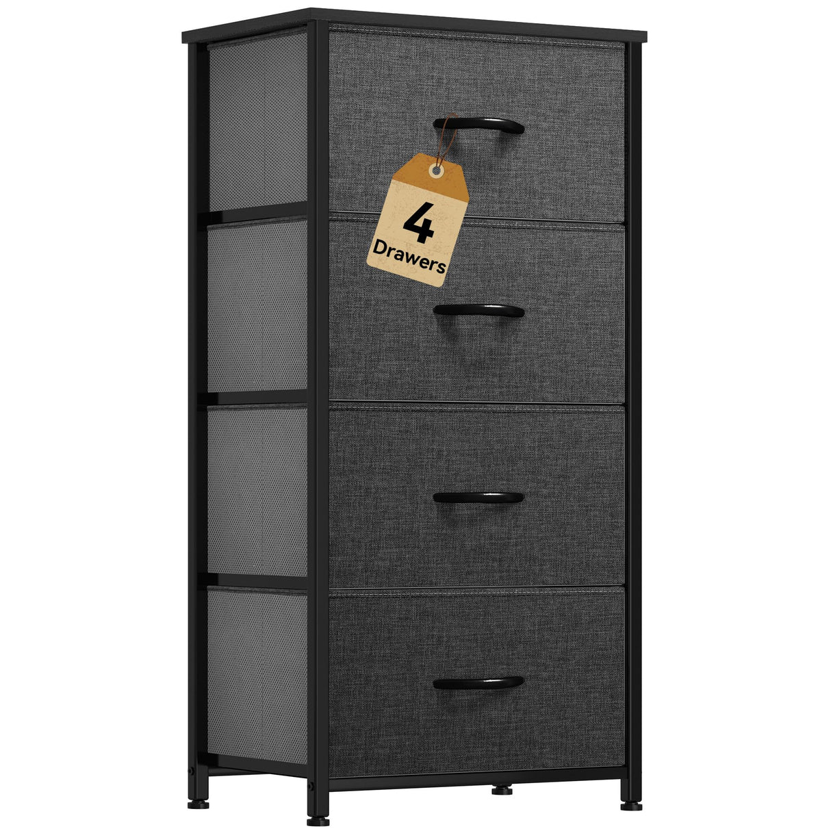 DWVO Storage Tower with 4 Drawers - Fabric Dresser, Organizer Unit for Bedroom, Living Room, Closets - Sturdy Steel Frame, Easy Pull Fabric Bins & Wooden Top DWVO