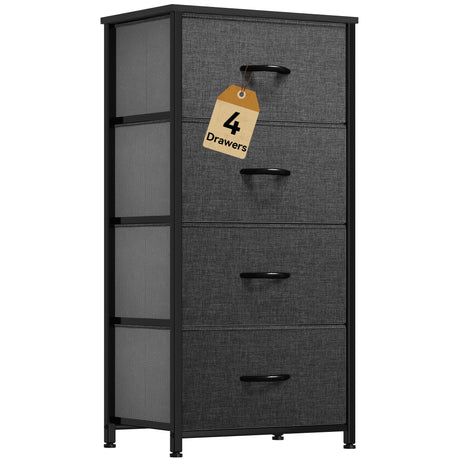 DWVO Storage Tower with 4 Drawers - Fabric Dresser, Organizer Unit for Bedroom, Living Room, Closets - Sturdy Steel Frame, Easy Pull Fabric Bins & Wooden Top DWVO