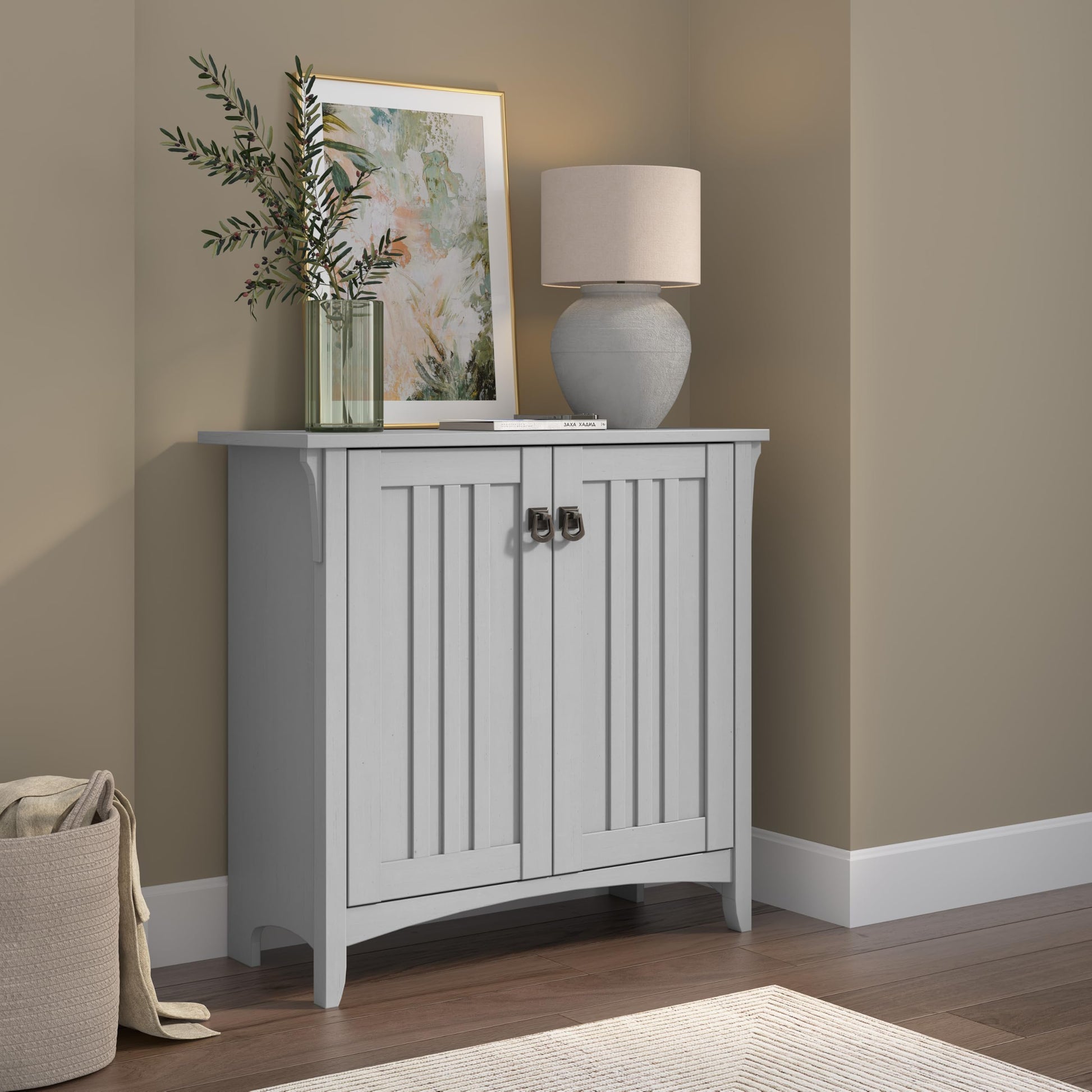 Bush Furniture Salinas Small Storage Cabinet with Doors and Shelves in Cape Cod Gray, 2 Door Accent Chest for Home Office, Living Room, Entryway - WoodArtSupply