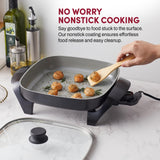 Elite Gourmet EG2212 12"x12"x2.15” Ceralast™ PFAS Free Ceramic Electric Skillet, Dishwasher Safe, Rapid Heat Up, 1200W, Dark Grey Elite Gourmet