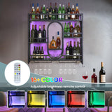 39in Wine Rack Wall Mounted with Led Light, 3-Tiers Black Bar Shelf Wall Mounted, Liquor Bottle Display Shelf, Wall Wine Rack for Kitchen Bar Dining Rooms Decoration BGGFNZ