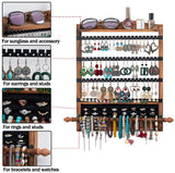 QILICHZ 3Pcs Jewelry Organizers and Storage,Wood Hanging Jewelry Organizer,Rustic Wall Jewellery Organizer,Wall Mounted Earring Holder Organizers for Storage Display Gift (Brown+Black) QILICHZ