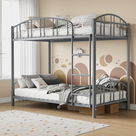 GarveeHome Metal Bunk Bed Twin Over Twin, Heavy Duty Bunkbeds Frame with Arched Guardrail and Safety Ladder, Sturdy Steel Bed for Kids Boys Girls, Space-Saving, No Box Spring Needed, Modern Gray GarveeHome