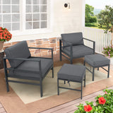 Auzfy 2 Pieces Outdoor Ottomans for Patio, No-Assembly Aluminum Outdoor Patio Footstool with Gray Cushions, Small Aluminum Patio Seat for Porch Yard Garden Deck, Grey Frame Auzfy