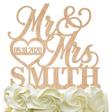 Personalized Wedding Cake Topper - Wedding Cake Decoration, Elegant Customized Mr Mrs Wedding Cake Topper, Last Name & Date w/Heart - Wood Colors PersonalizedGiftLand