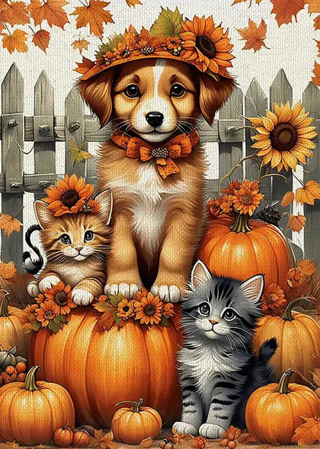 Fall Pumpkin Dog Cat Leaf Diamond Painting Kits for Adults, 5D Diamond Art Kits for Adults Beginners, DIY Full Round Drill Diamond Dot Painting Gem Art Kits for Adult, Home Wall Decor 11.8x15.7 Inch LKHMVCA