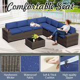 8pcs Patio Outdoor Furniture Set, Waterproof Wicker Sectional Couch Outdoor Big Sofa with Thick Cushions, All-Weather PE Rattan 8 Pieces Patio Conversation Sets for Porch,Backyard,Garden SHGJ&SOFT