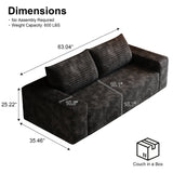 KIVENJAJA 63.04" Cloud Boneless Loveseat Sofa in a Box, Corduroy Compressed Sofa with 2 Pillows, 2 Seater Couch, Modern Comfy Boneless Couch for Living Room, Bedroom, Apartment, Black KIVENJAJA