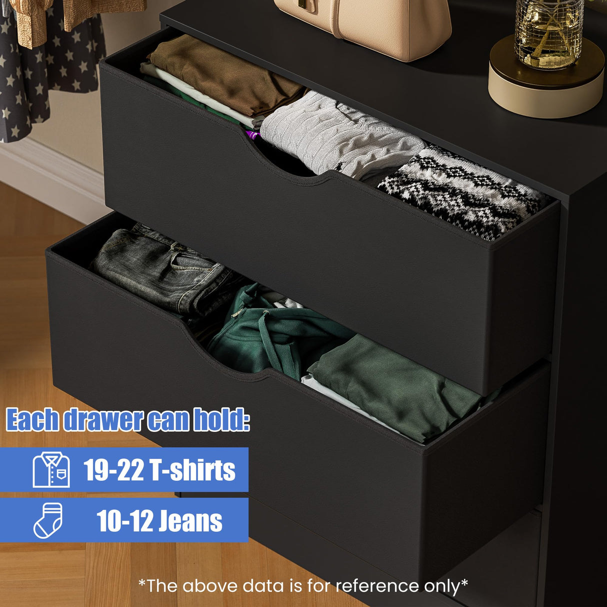 Housoul 3 Drawers Dresser for Bedroom with Fabric PU Drawer and Wood Frame, Black Small Dresser with Large Organizer, Chest of Drawers for Closet, Living Room, Hallway, Black Housoul