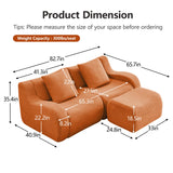 KEIKI 83" L-Shaped Teddy Modular Sectional Loveseat Sofa with 1 Ottoman & High-Density Foam Cushions & Curved Armrest & 2 Pillows, Streamlined Design Boneless 2-Seater Couch, for Living Room, Orange KEIKI