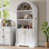 Vlsrka 71" Tall Arched Kitchen Pantry Cabinets, Wood Kitchen Storage Cabinets/Arched Bookshelf/Bookcase,China Cabinet with Open & Adjustable Shelves, Induction LED Light (White 2 PCS) Vlsrka