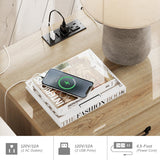 WAMPAT Nightstands Set of 2 Side Table with Charging Station, Light Wood End Tables with 2 Drawers for Living Room, Farmhouse Night Stand Bedside Table for Bedroom, Oak WAMPAT