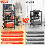 POKIPO Fishing Rod Holders for Garage,Fishing Rod Rack Storage up to 18 Rods,3 Tier Adjust Heavy Duty Metal Fish Pole Stand Organizer with Pegboard for Fishing Gear and Equipment Accessories POKIPO