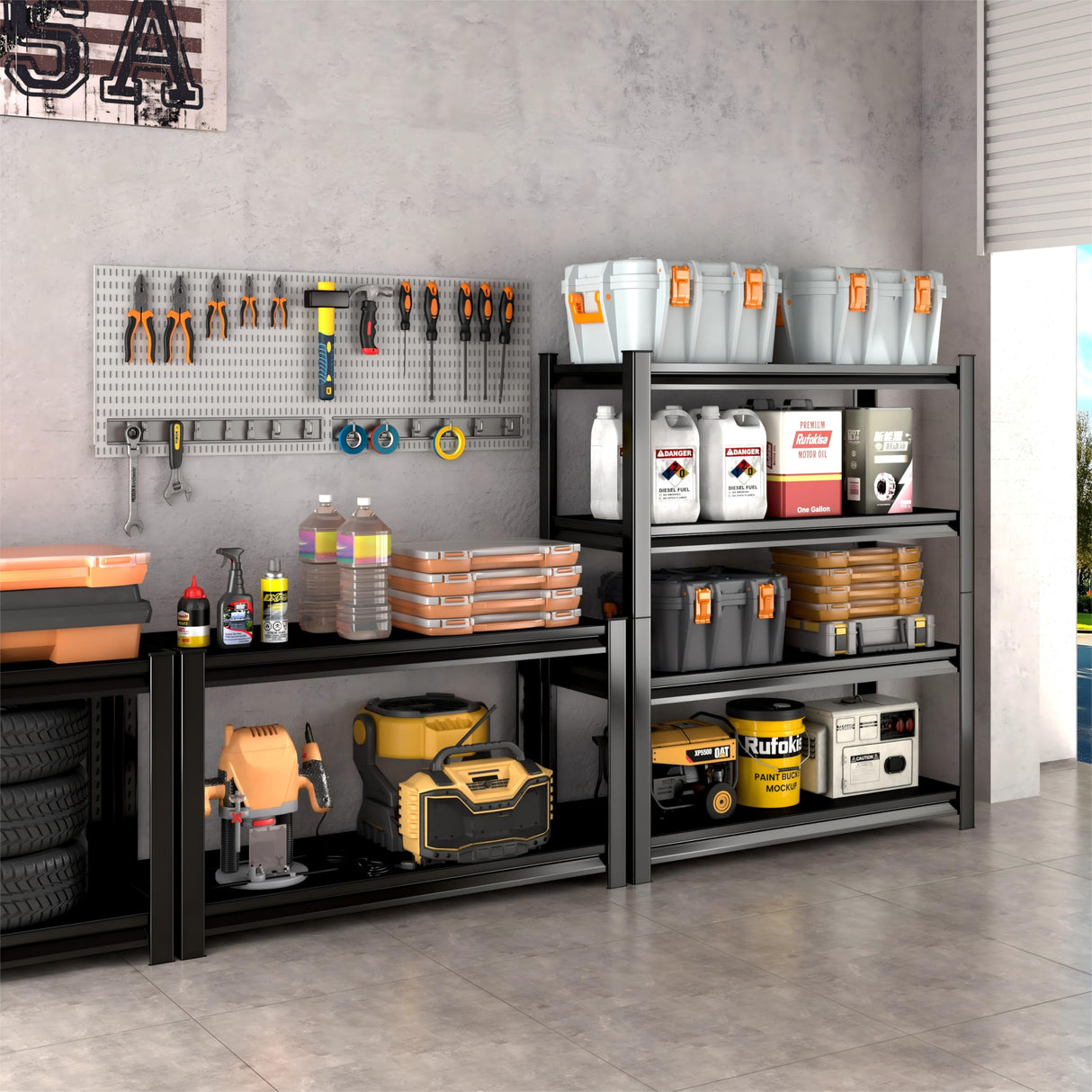 Rufokisa 48" W Garage Shelving Heavy Duty, 2200LBS Loads Adjustable Garage Storage Shelves,4-Tier Metal Storage Racks and Shelving Units, Utility Rack Shelves,48" W x 16" D x 63" H,Black Rufokisa