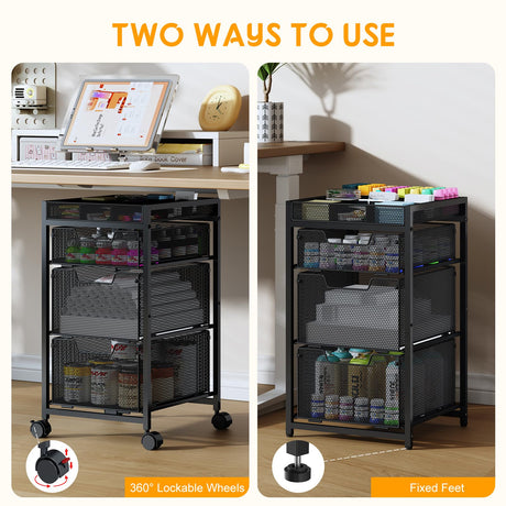 Rolling Utility Cart with 3 Drawers, Craft Organizer and Storage with DIY Divider, Lockable Wheels, Multi-Functional Storage for Art Supplies, Store for Brushes & Paints & Artifacts Small Parts Hayexiha