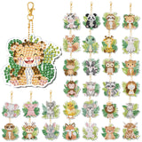 WILLBOND 30 Pcs Jungle Animals Diamond Art Keychain Ornaments DIY Double Sided Jungle Animals Diamond Painting Keychain Kits for Adults Key Ring Art Pendant Tree Decor WILLBOND