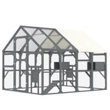ZMAD Large Catio Outdoor Cat Enclosure for Multiple Kittens, Wooden Cat House with 7 Platforms, 2 Resting Boxes, 1 Bridge and 1 Ramp, Walk in Kitty Cage Kennel with Sunshine Board Roof, Gray ZMAD