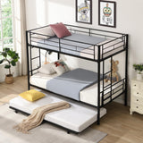 AEMSOFK Twin Over Twin Bunk Bed Frame with Trundle,Metal Bunk Bed Bedframe with Guard Rail and 2 Ladders for Adults,Can be Divided into 3 Beds, No Box Spring Needed,Space Saving Design AEMSOFK